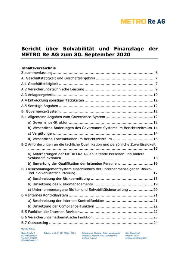 SFCR of METRO Re AG 2020 (German)