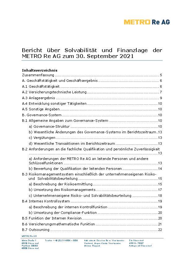 SFCR of METRO Re AG 2021 (German)