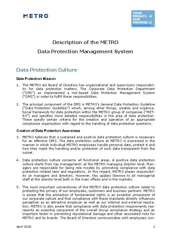 METRO Data Protection Management System