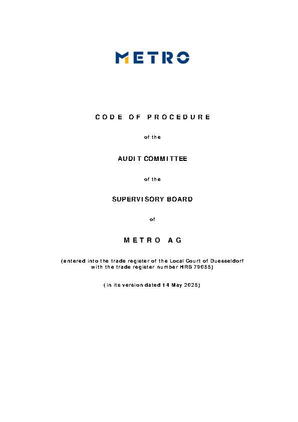 Code of Procedure of the Audit Committee of the Supervisory Board of METRO AG