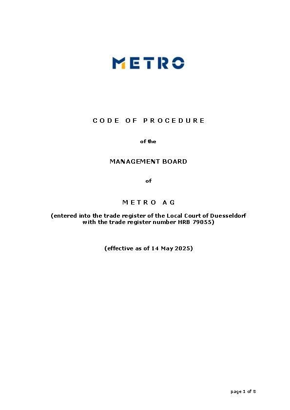 Code of Procedure of the Management Board of METRO AG