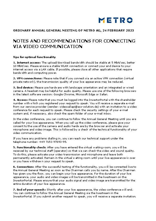 Notes and recommendations for connecting via video communication