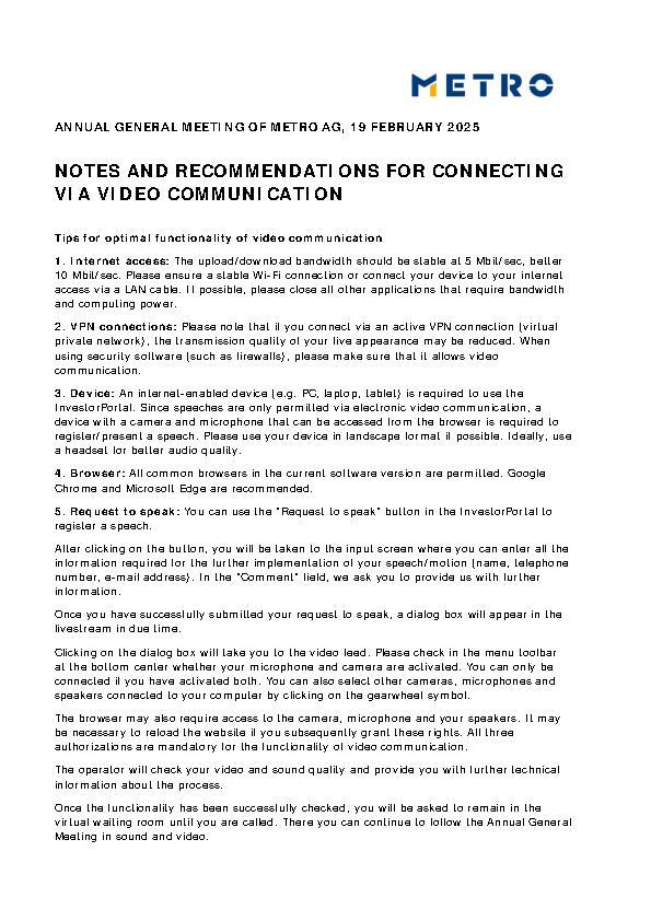 Notes and recommendations for connecting via video communication