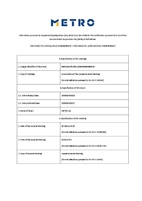 Information pursuant to Implementation Regulation (EU) 2018/1212 for the notification pursuant § 125 AktG